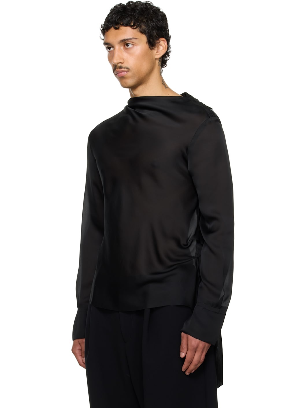 SSENSE Exclusive Black Draped Neck Long Sleeve Shirt - 4