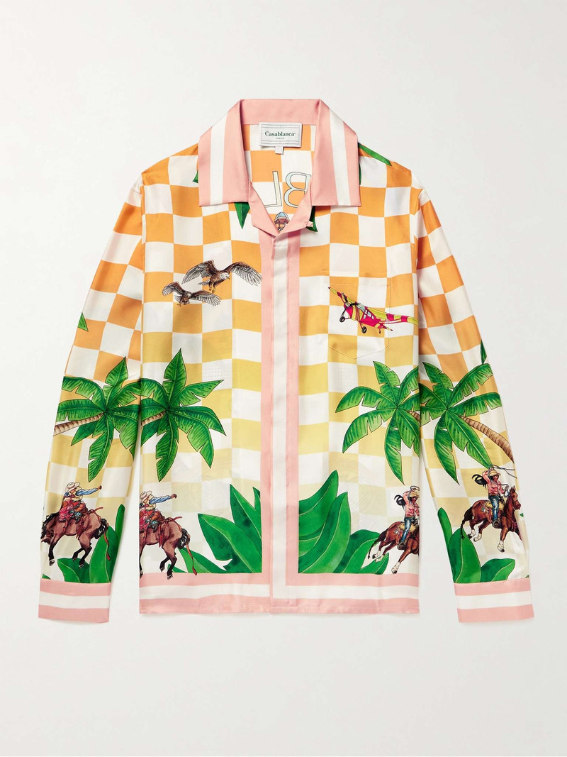 Tennis Club Convertible-Collar Printed Silk Shirt - 1