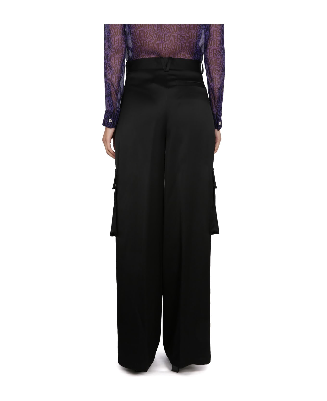 パンツ VERSACE SS23 Black satin cargo pant (10098441A06838 1B000) Versace straight-leg Cargo Trousers | Black | FARFETCH