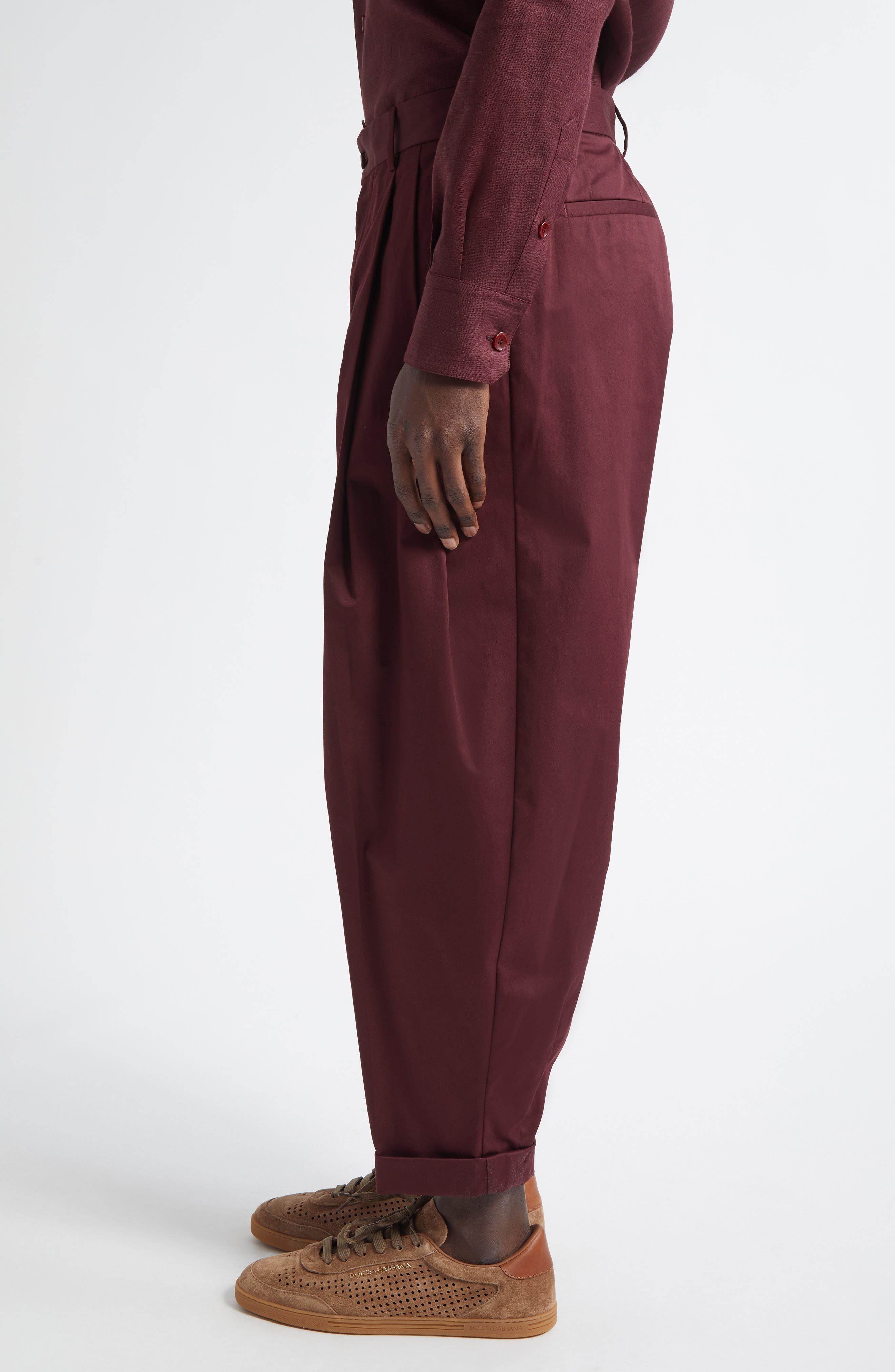 Dolce&Gabbana Double Pleat Crop Stretch Cotton Pants in Dark Violet at Nordstrom - 4