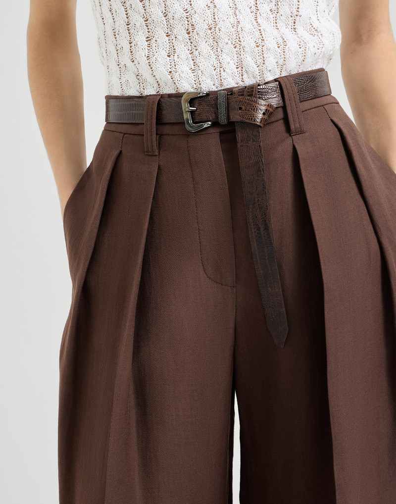 Viscose and linen fluid twill sartorial wide trousers 4