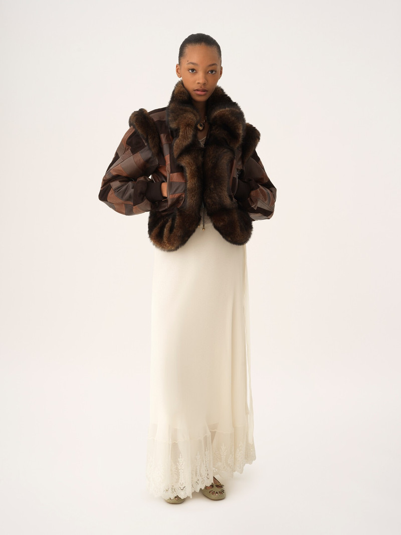 Chloé SHORT HYBRID BOMBER JACKET IN LEATHER outlook