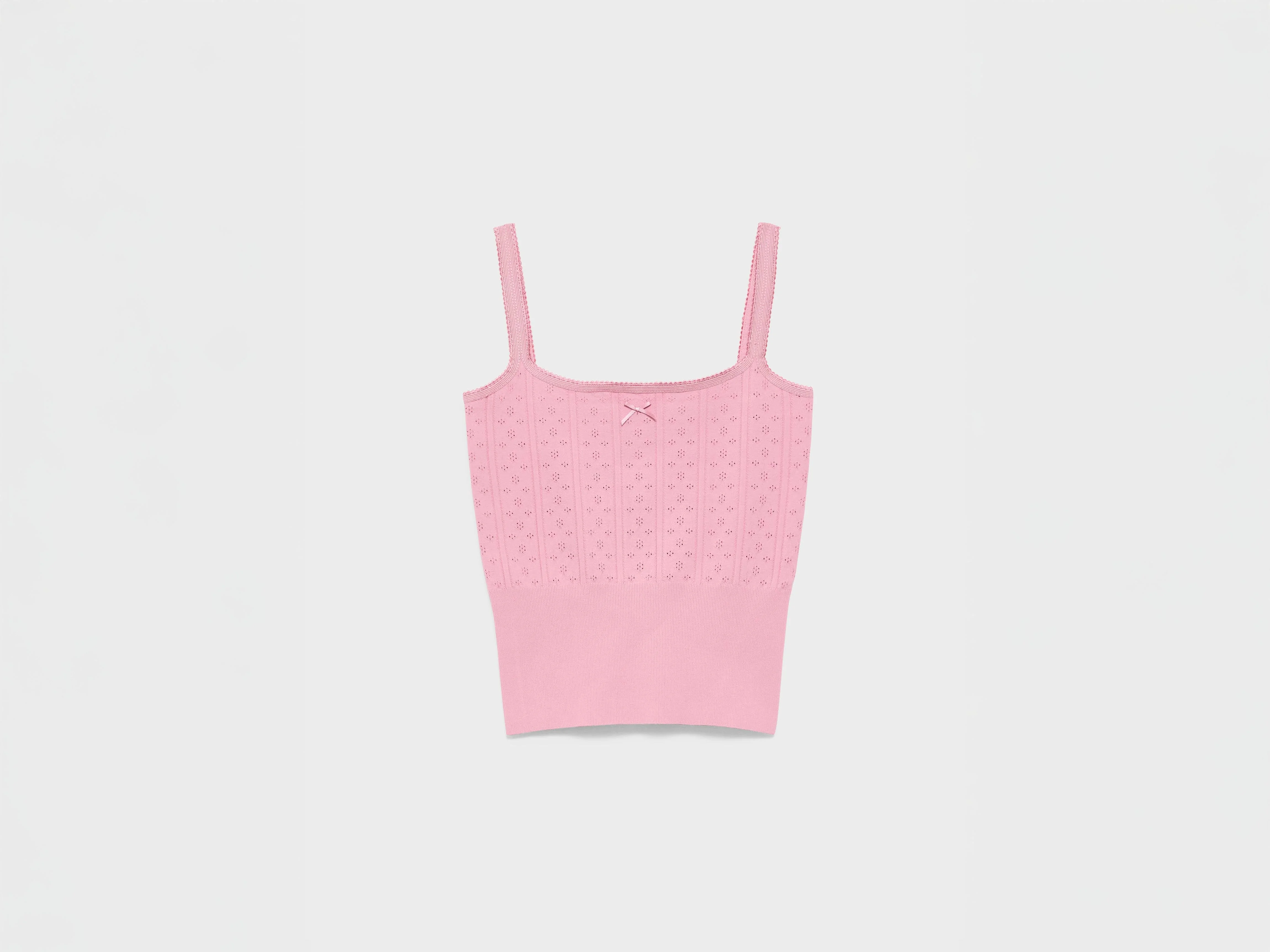 WOMENS KNITTED POINTELLE CAMI TOP IN ROSE PINK - 1