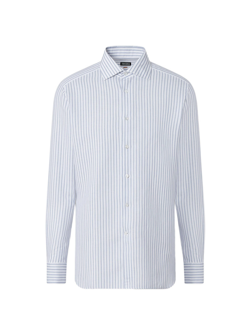 Men's Striped Cotton Linen and Silk Shirt - Dark Indigo Blue White 1