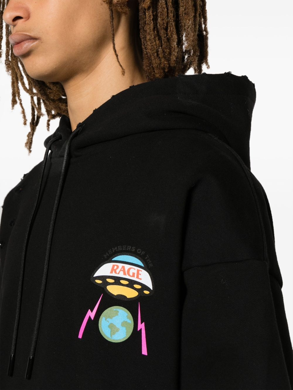 logo-print distressed cotton hoodie - 5