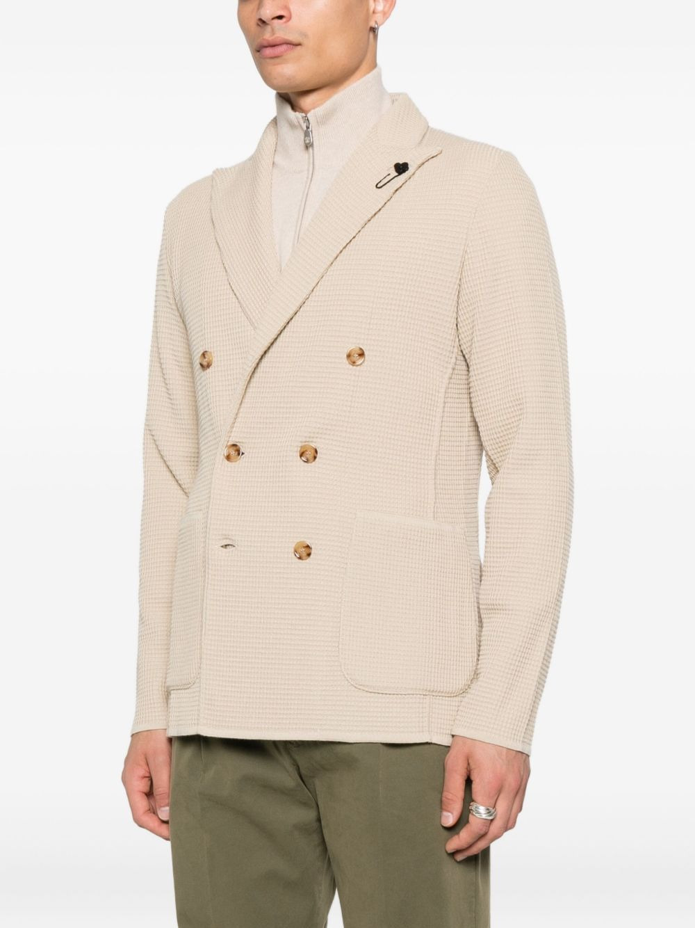 double-breasted waffle-textured jacket - 3
