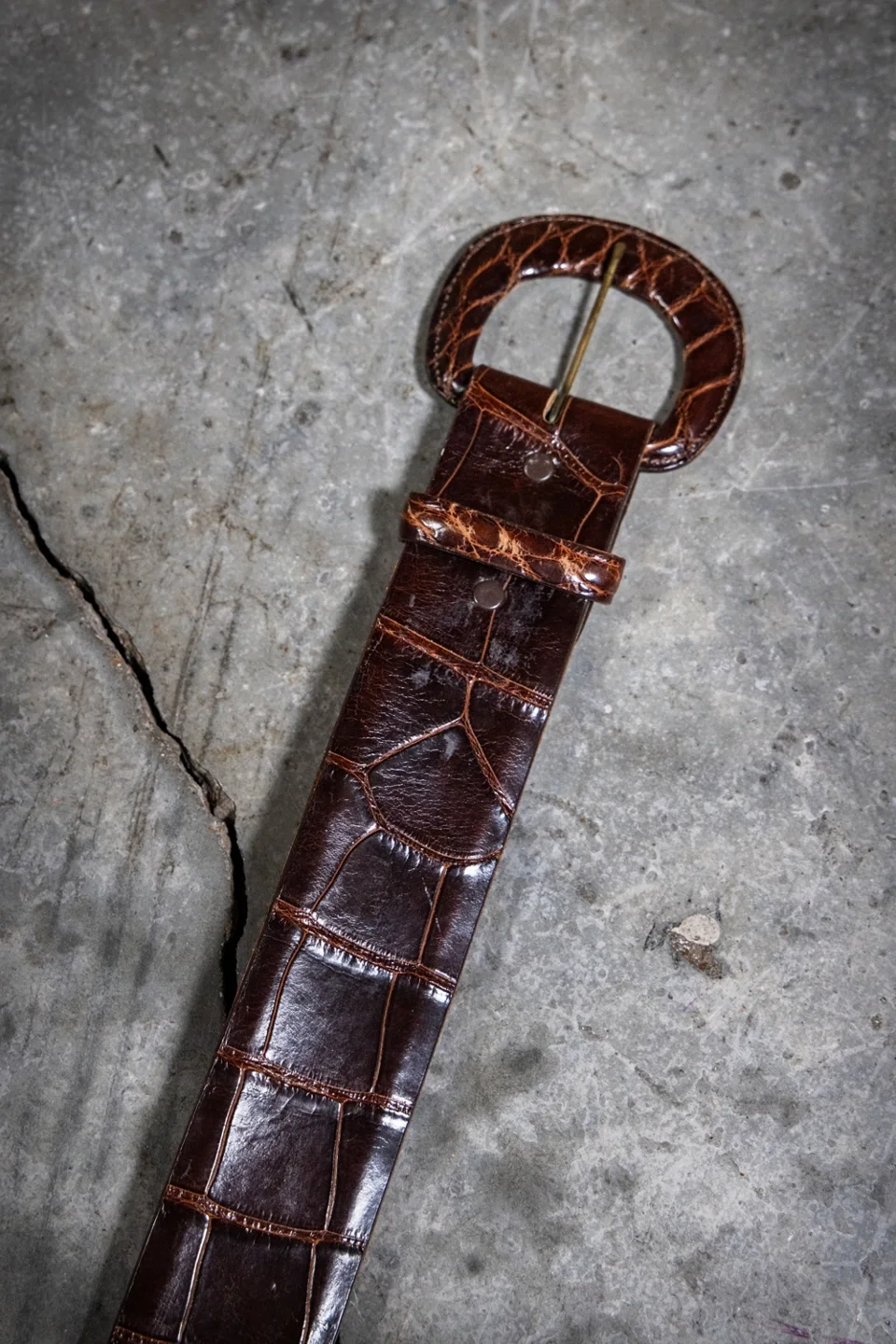 Vintage Brown Alligator Leather Belt Selected by Black Shag Vintage - 1