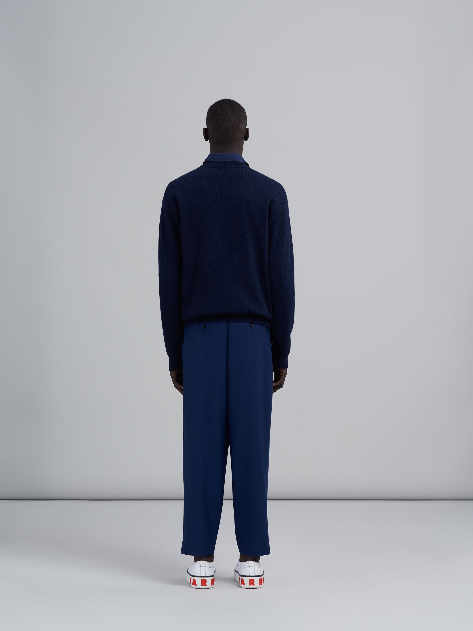 BLUE COLOURBLOCK TROPICAL WOOL TROUSERS - 3