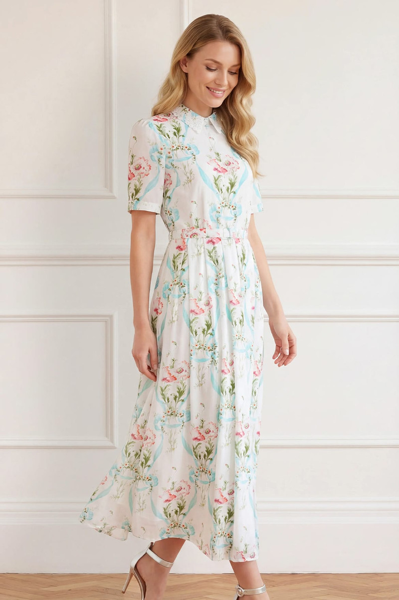 Needle & Thread Floral Ribbon Cotton Short Sleeve Ballerina Dress outlook