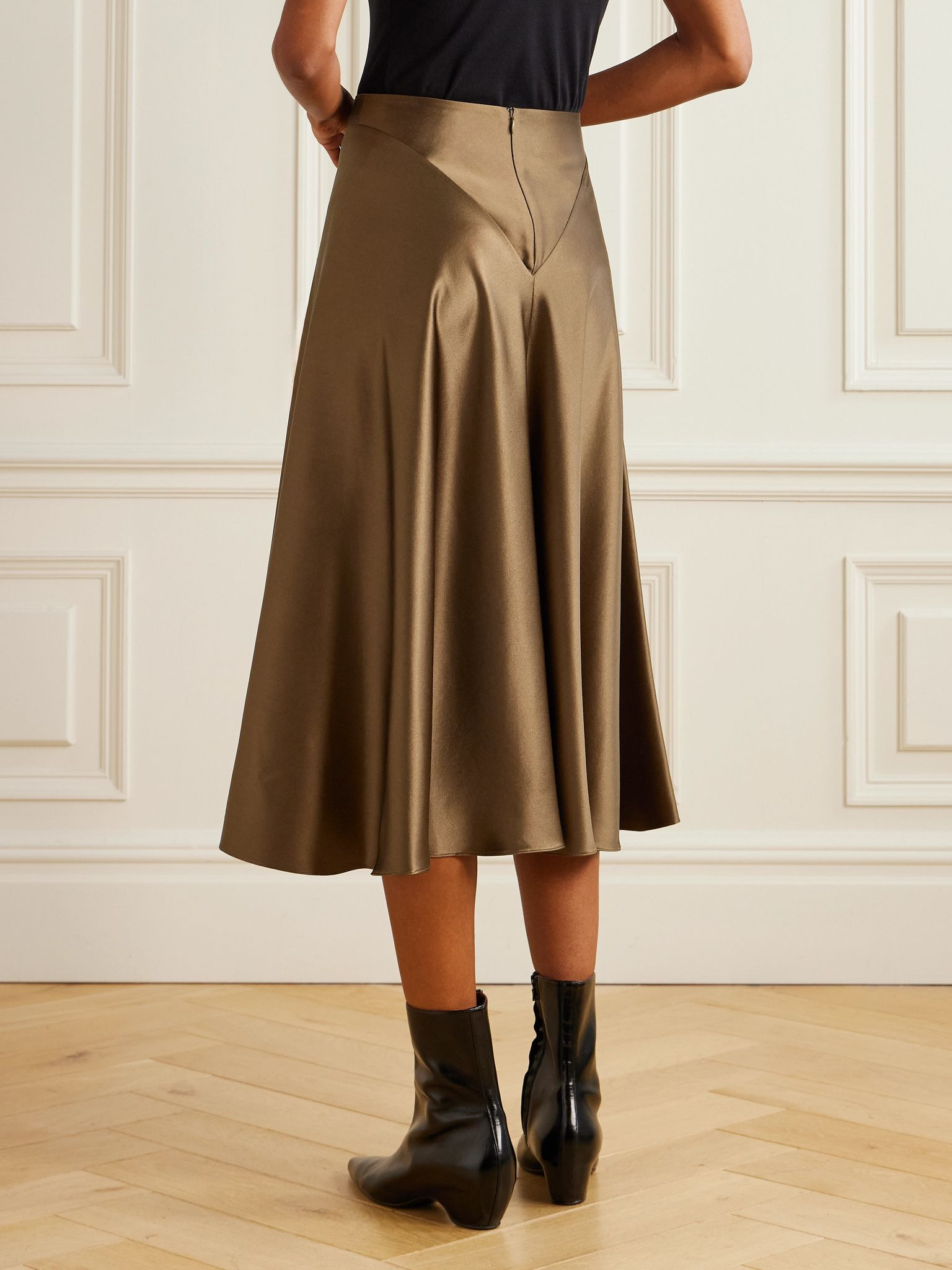 Ames silk-satin midi skirt Dark green - 4