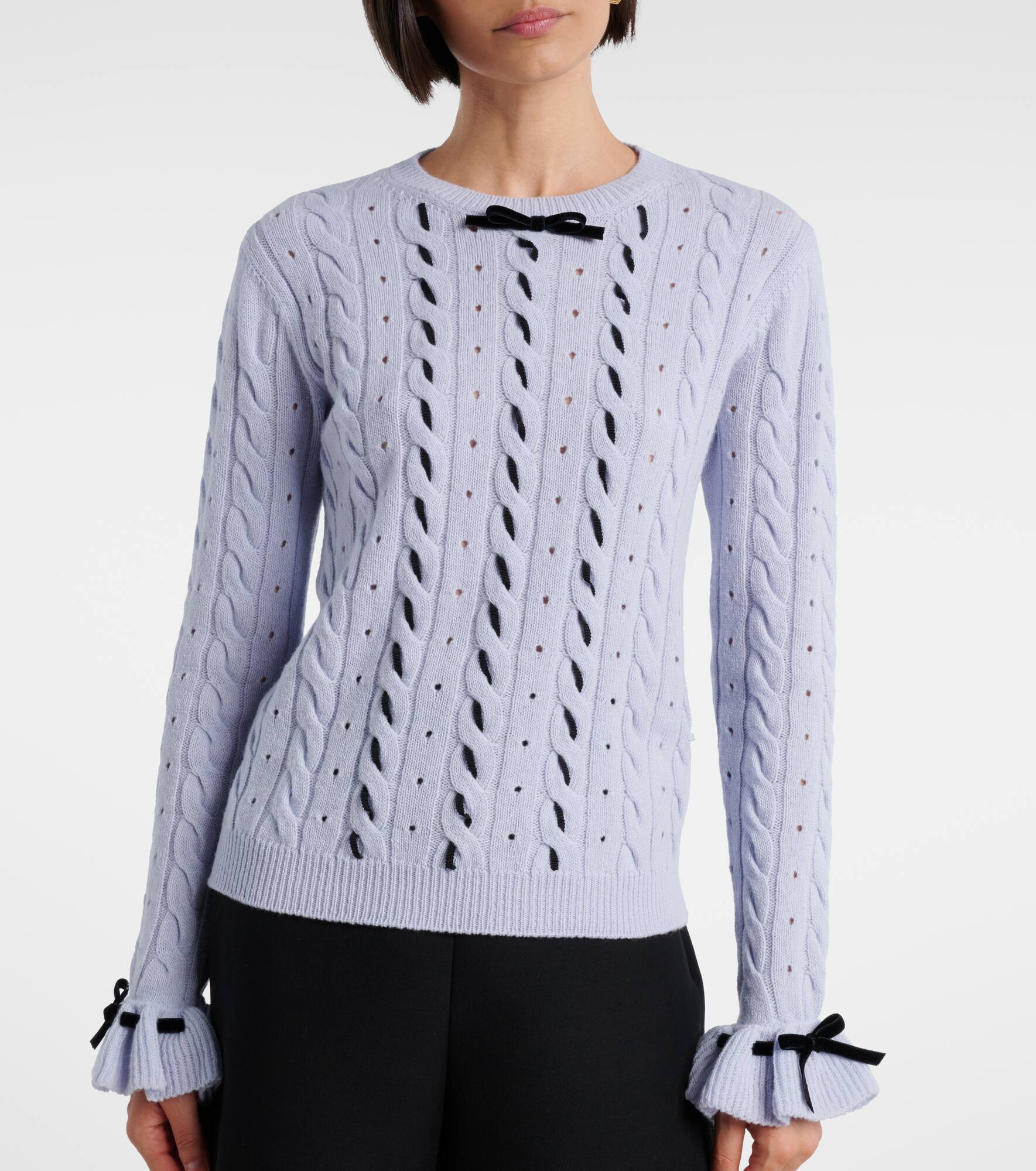 Bow-detail cable-knit virgin wool sweater - 4