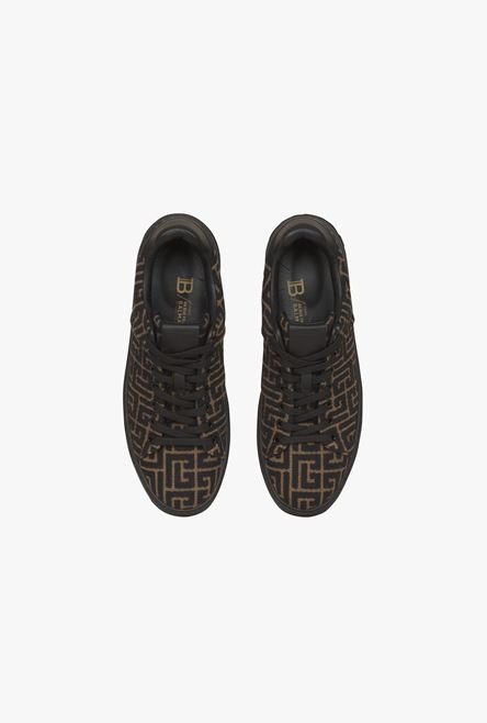 Khaki and black monogram jacquard B-Court sneakers - 4