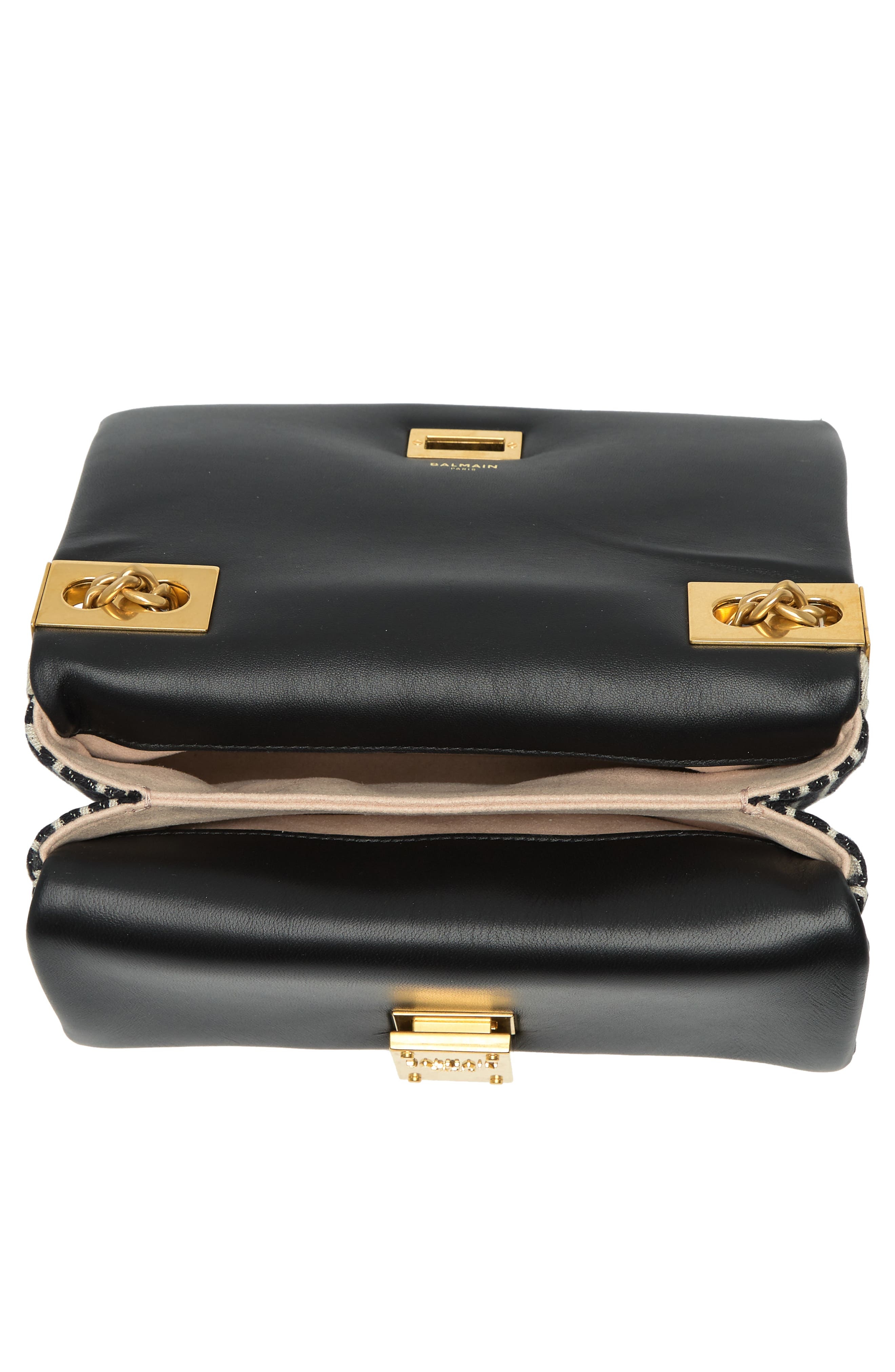 Balmain Small 1945 Soft Monogram Jacquard Crossbody Bag in Ivory/Black at Nordstrom - 3