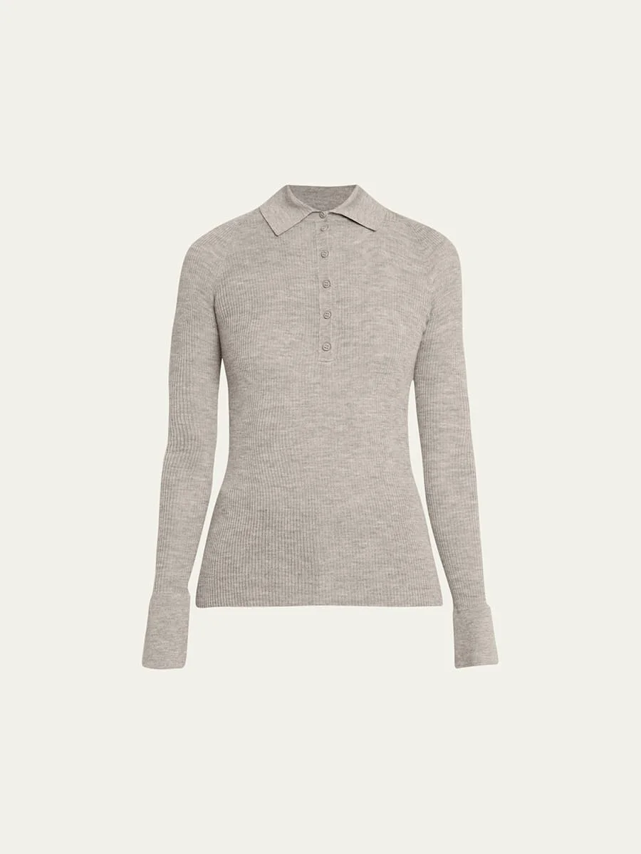 Ribbed Cashmere Polo Shirt - 1