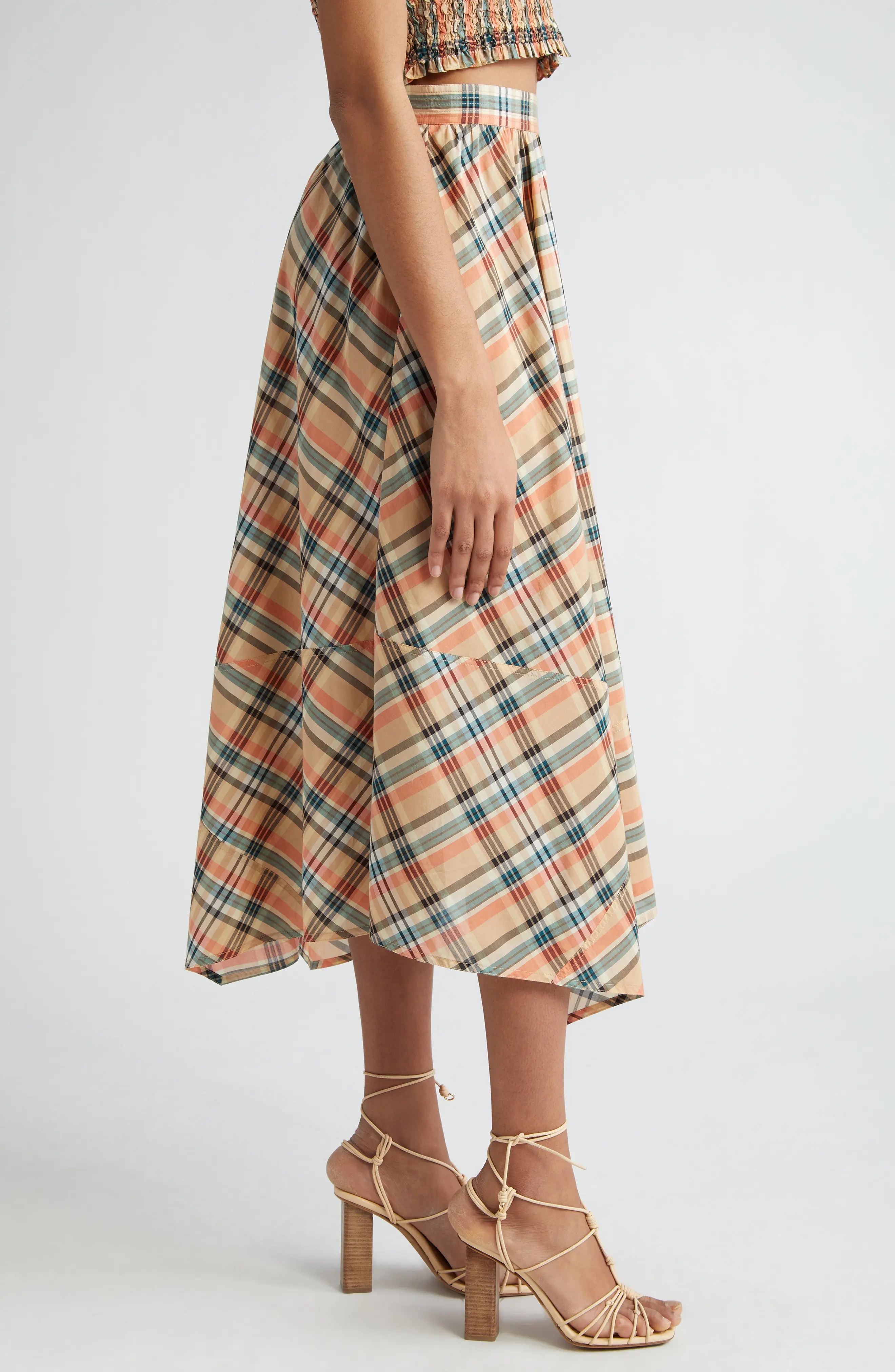 Annette Plaid Asymmetric Midi Skirt - 4