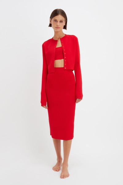 Victoria Beckham VB Body Cropped Fitted Cardigan in Red outlook