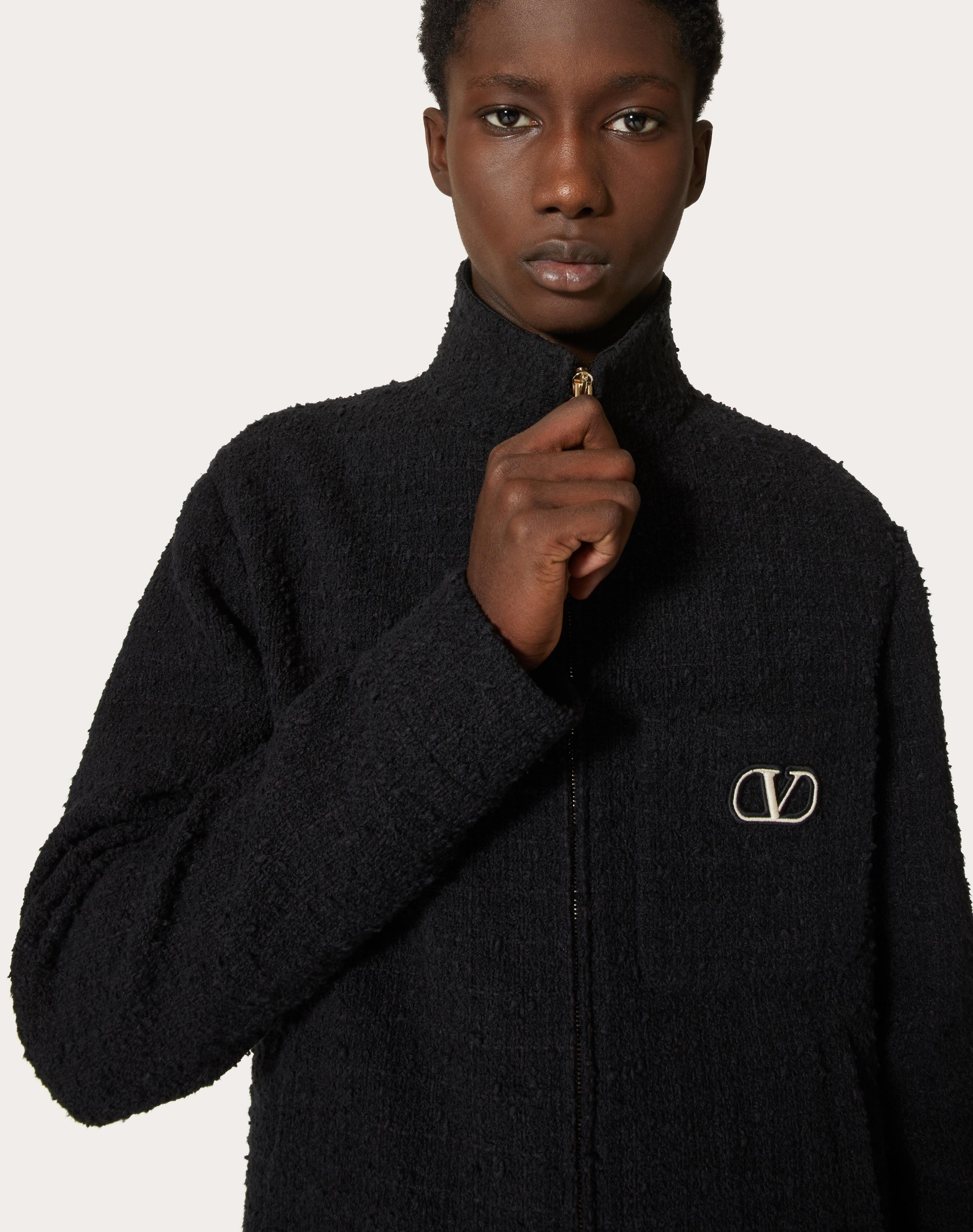 COTTON TWEED SWEATSHIRT WITH ZIPPER AND VLOGO SIGNATURE PATCH - 5