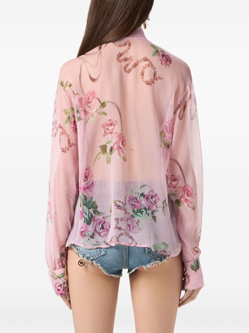 floral-print tie-neck blouse - 5