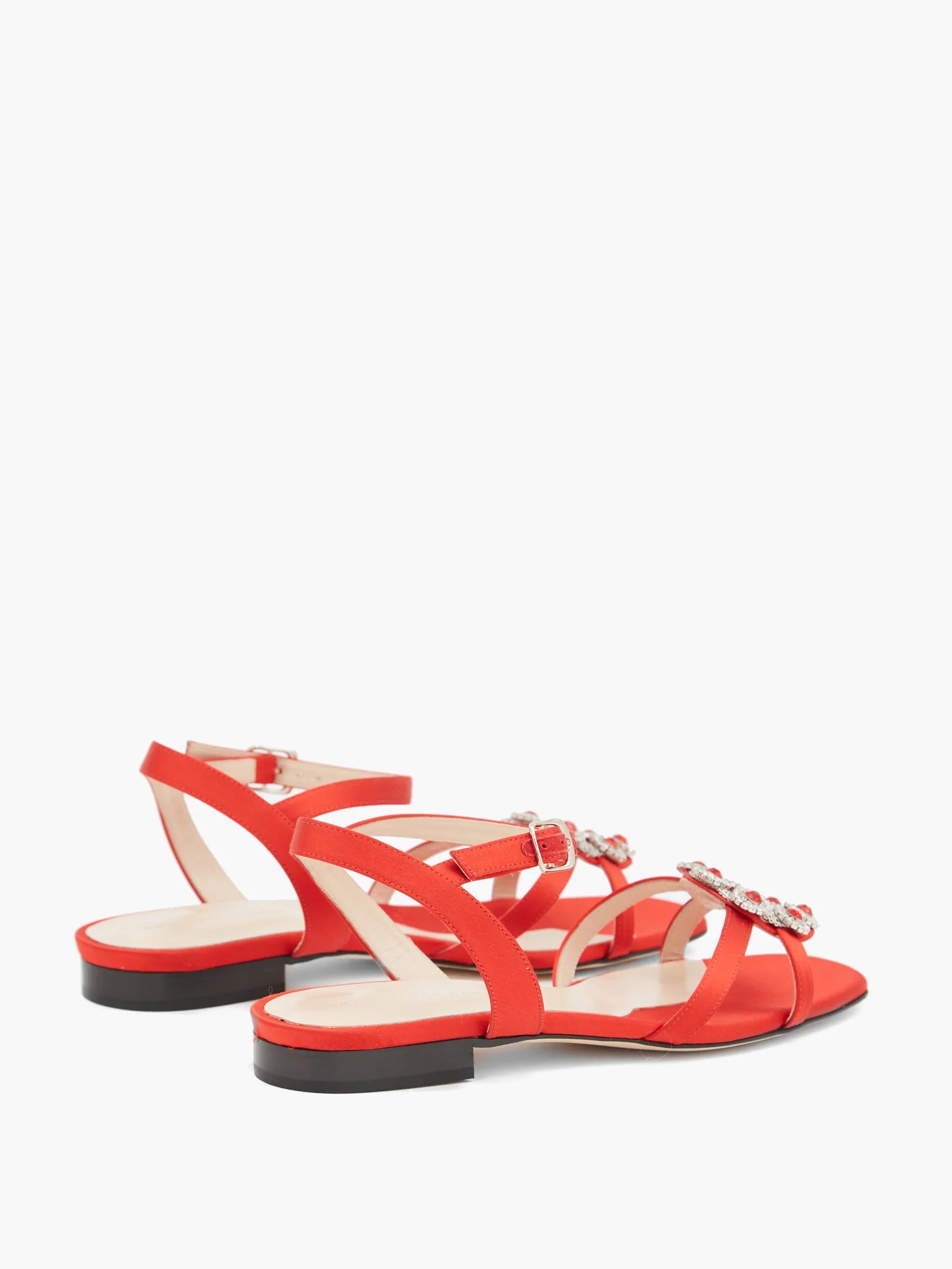 Crystal-embellished satin and leather sandals - 4