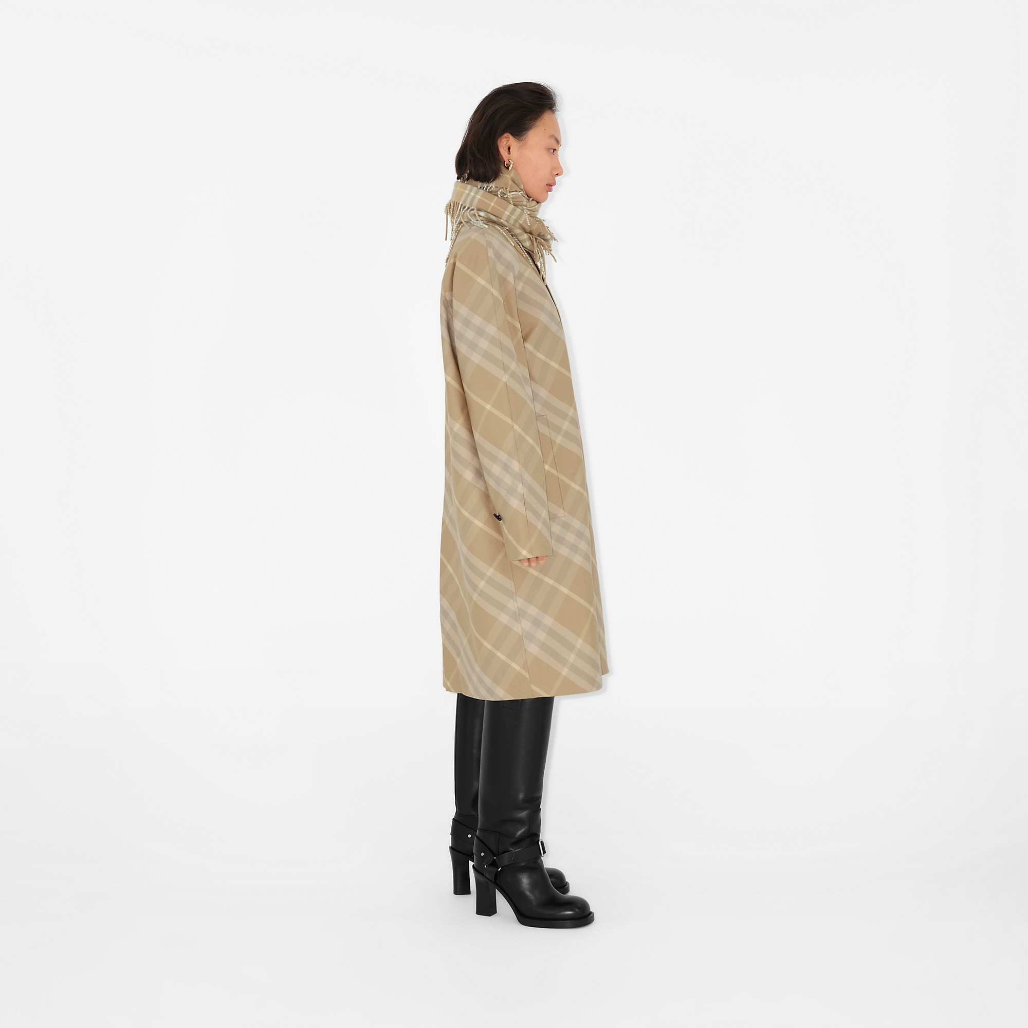 Mid-length Reversible Check Gabardine Car Coat - 3