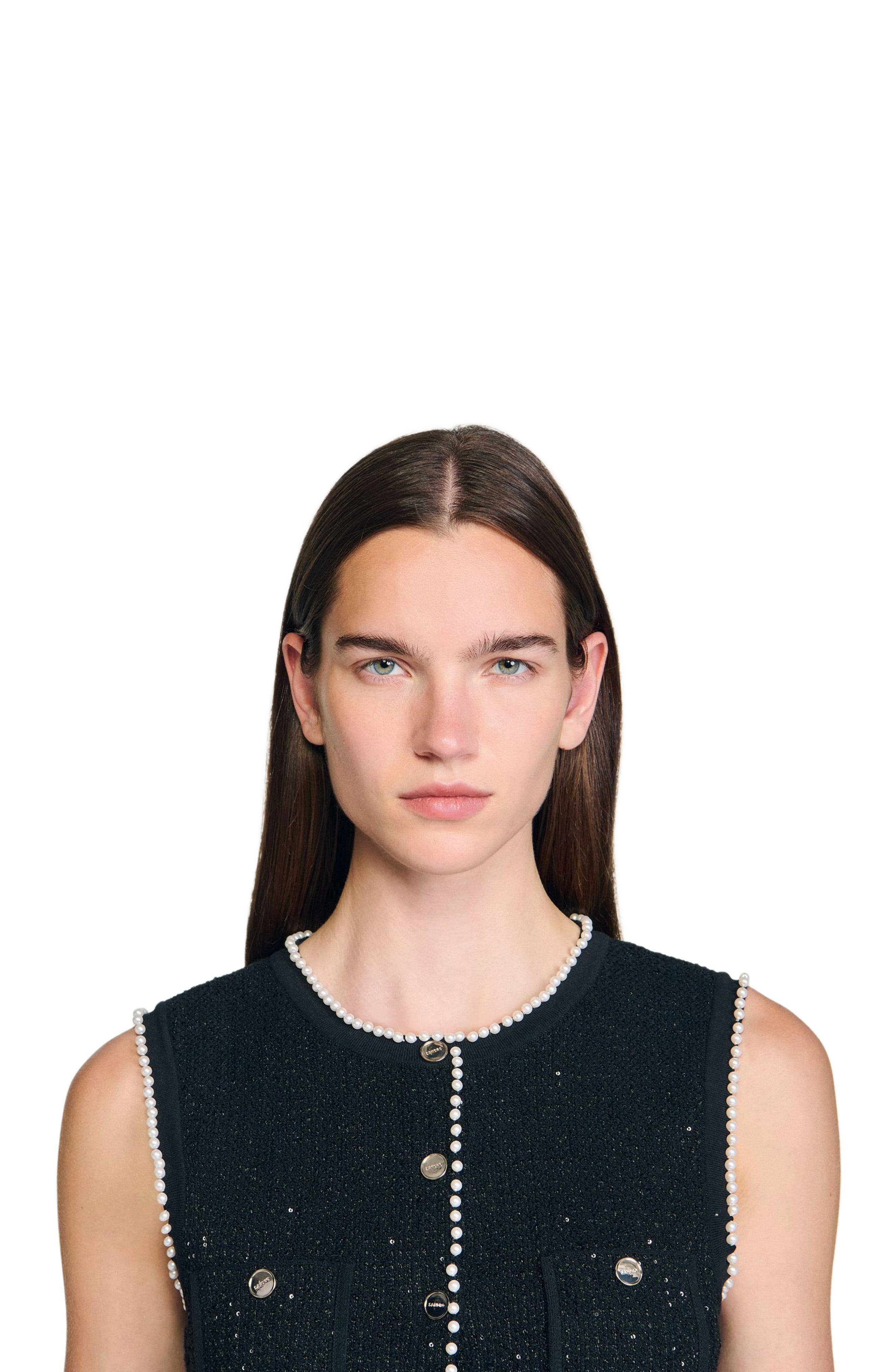SANDRO Decorative tweed waistcoat in Black at Nordstrom - 4