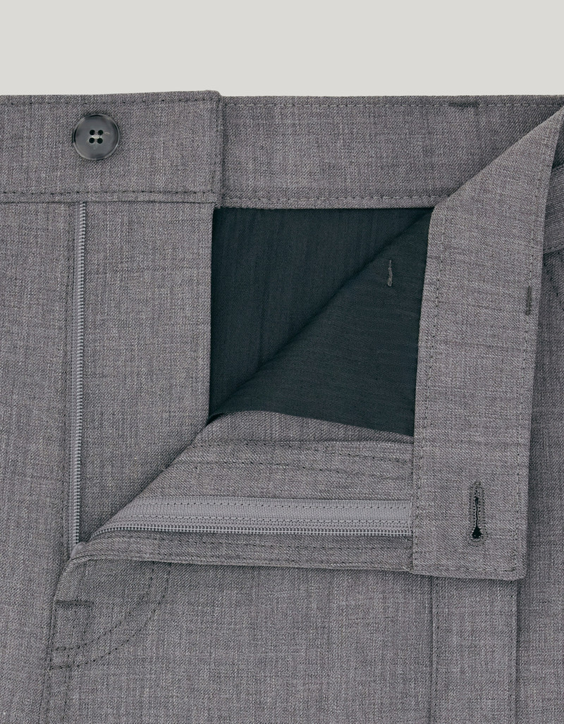 GRAY MELANGE BI-STRETCH WOOL CARROT FIT CHINOS WITH FABRIC BELT 5