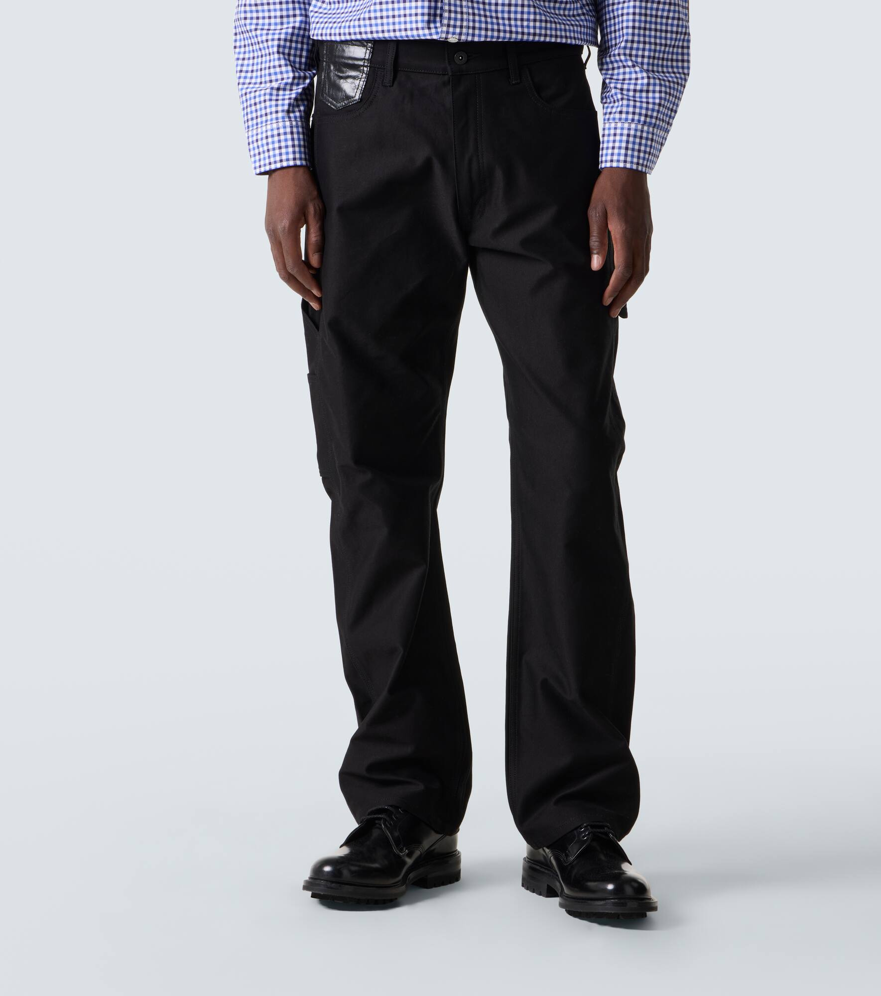 Leather-trimmed straight jeans - 3