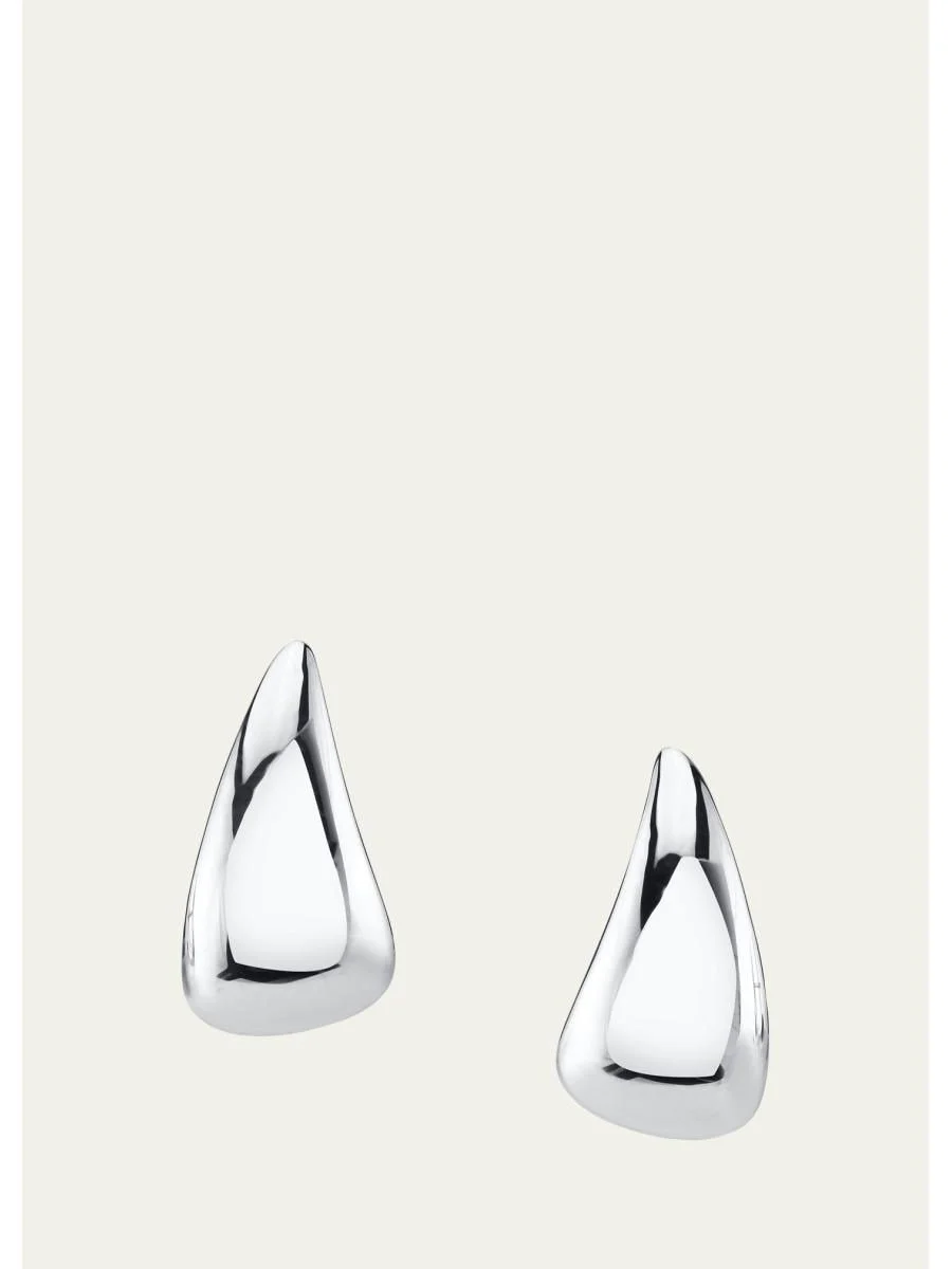 18K White Gold Plain Claw Earrings - 1