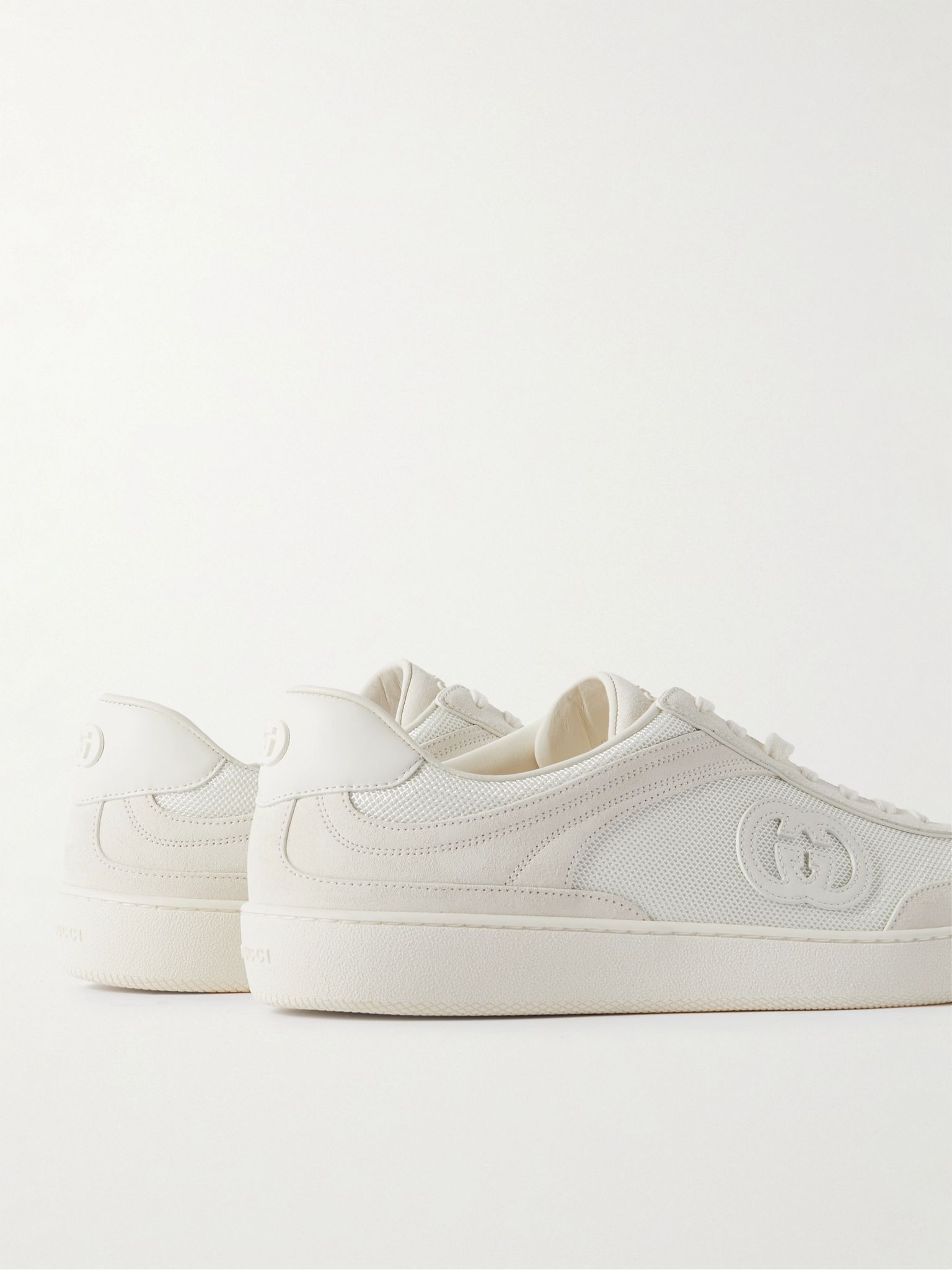 Leather-Trimmed Suede and Mesh Sneakers Off-white - 5