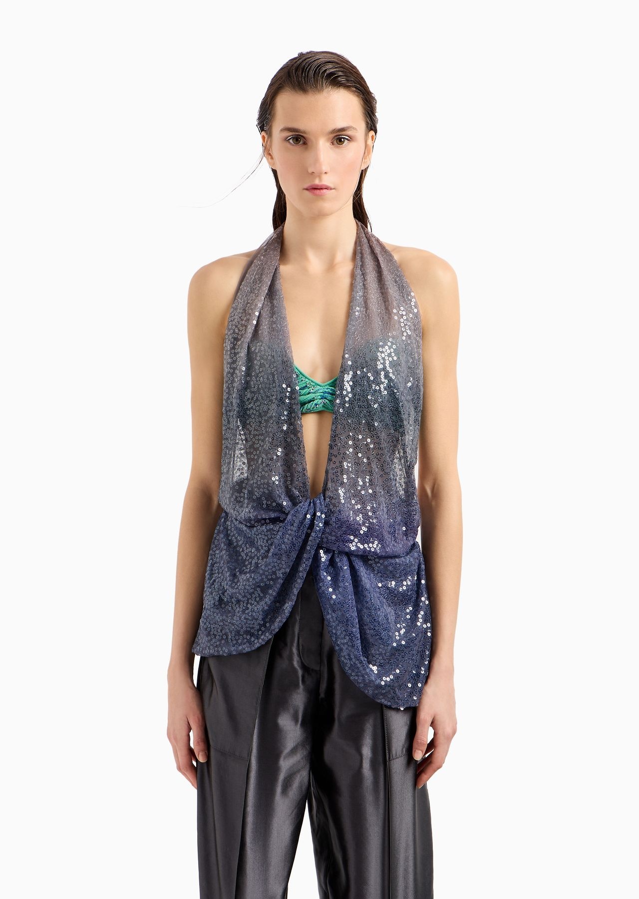 Embroidered tulle draped top - 2