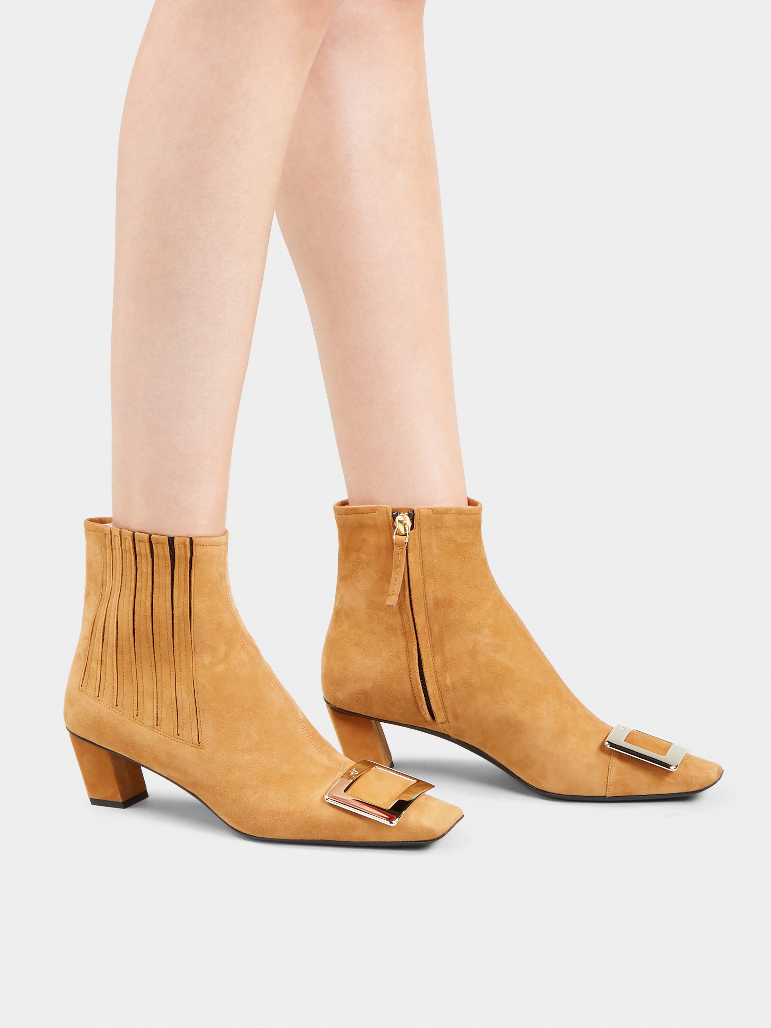 Belle Vivier Metal Buckle Chelsea Booties in Suede - 8