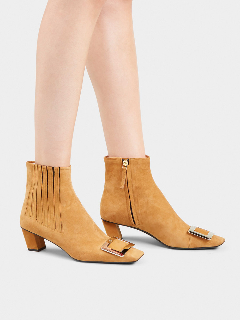 Roger Vivier Belle Vivier Metal Buckle Chelsea Booties in Suede outlook