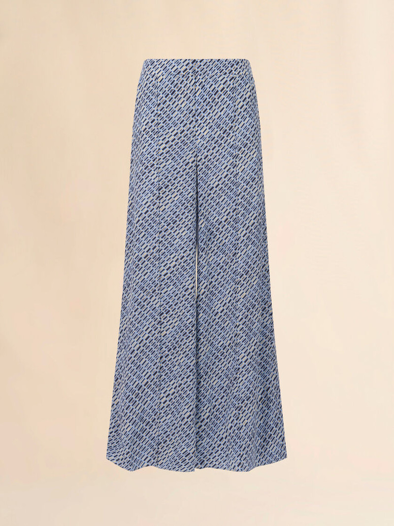 BLUE CRÊPE DE CHINE PANTS WITH CRISS CROSS PRINT 1