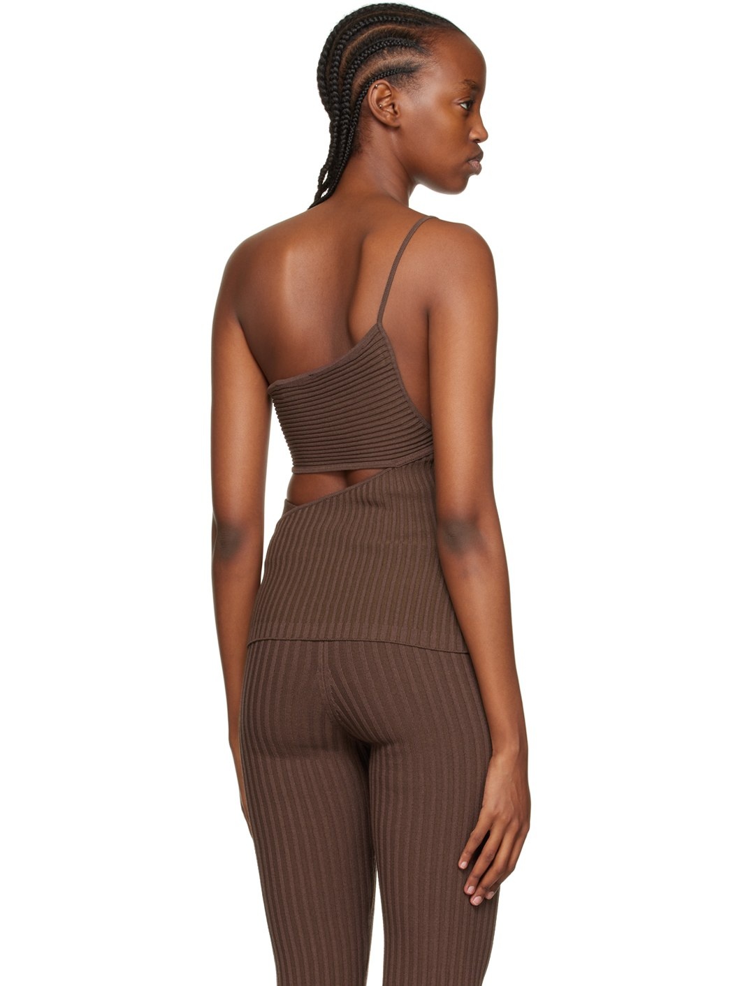 Brown One-Shoulder Tank Top - 3