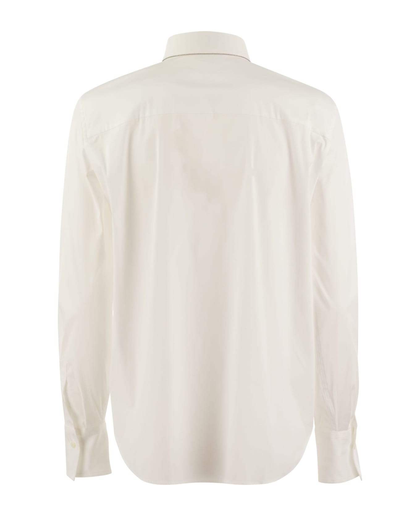 Stretch Cotton Poplin Shirt With Shiny Trim - 2