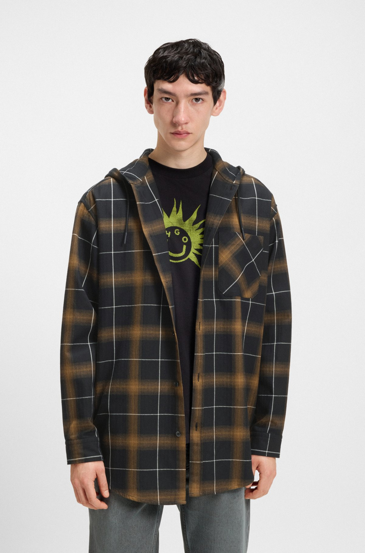 HOODED OVERSIZE-FIT OVERSHIRT IN CHECKED COTTON - 2