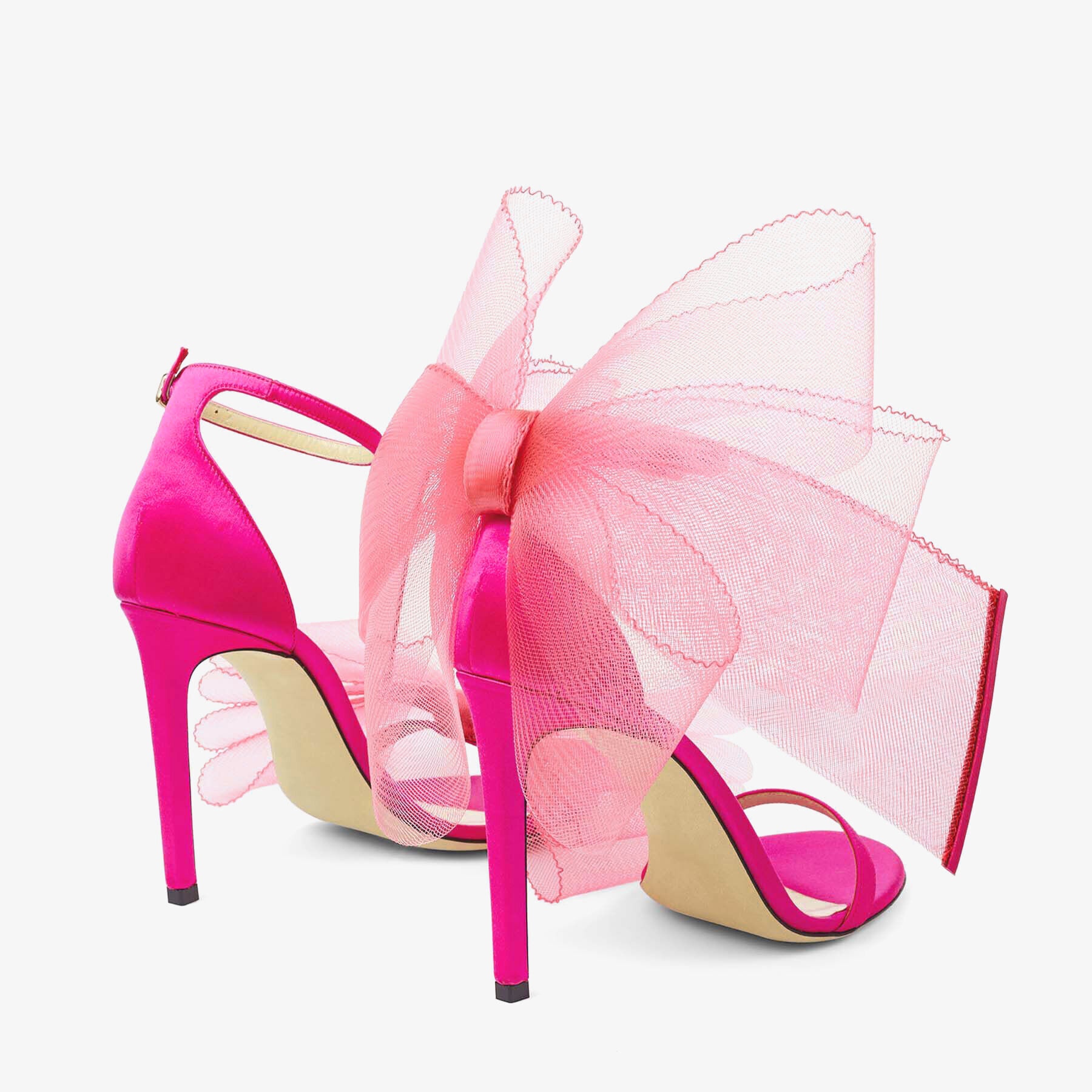 Aveline 100
Fuchsia Sandals with Asymmetric Grosgrain Mesh Fascinator Bows - 7