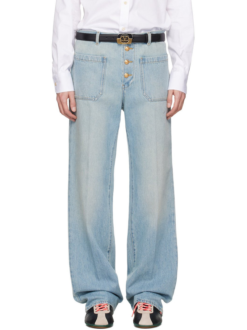 Blue Straight-Leg Creased Jeans 1