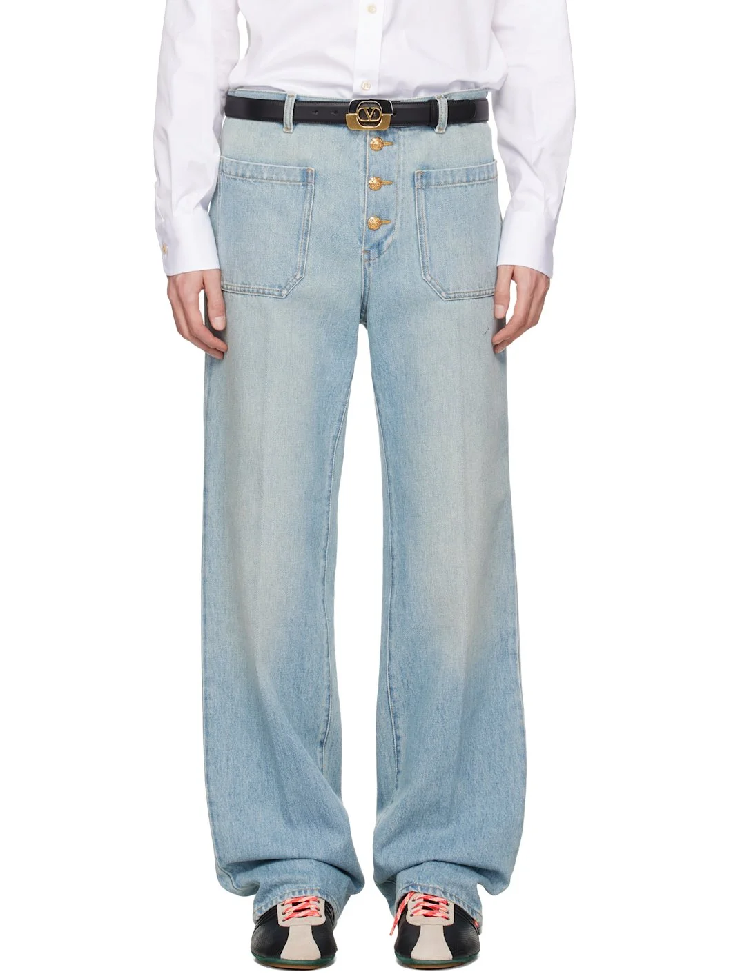 Blue Straight-Leg Creased Jeans - 1
