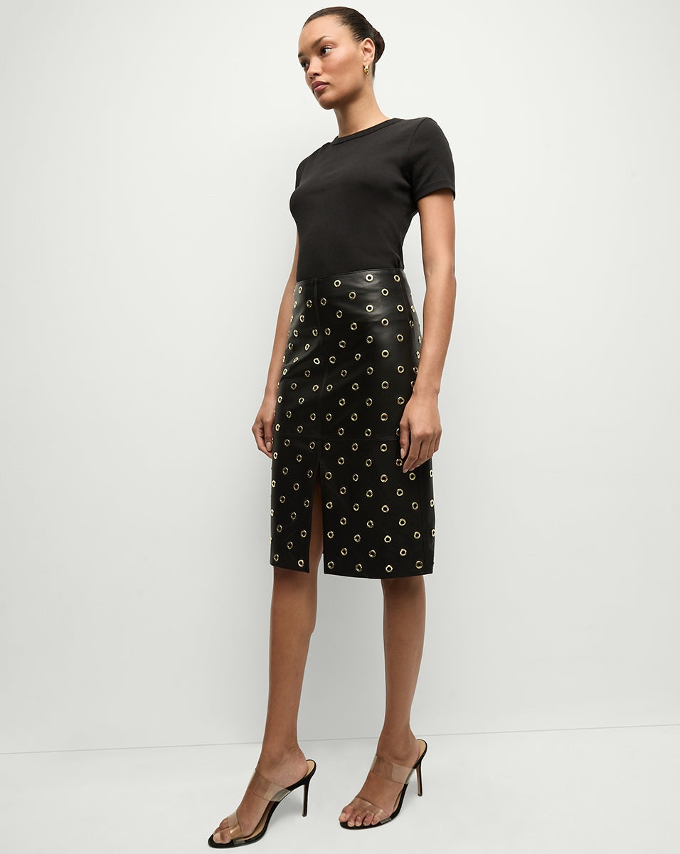 ANDERSON LEATHER GROMMET SKIRT - 4