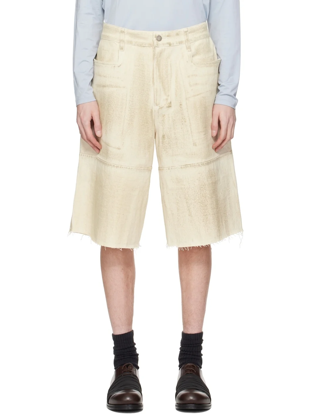 Beige Tar-Painted Wide Sailor Shorts - 1
