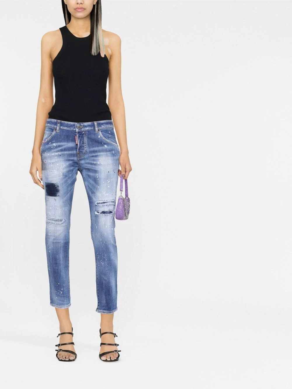 low-rise distressed cropped jeans - 2