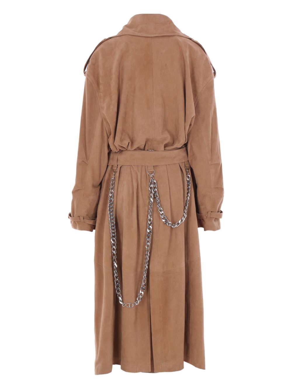 chain-detailed suede trench coat - 2