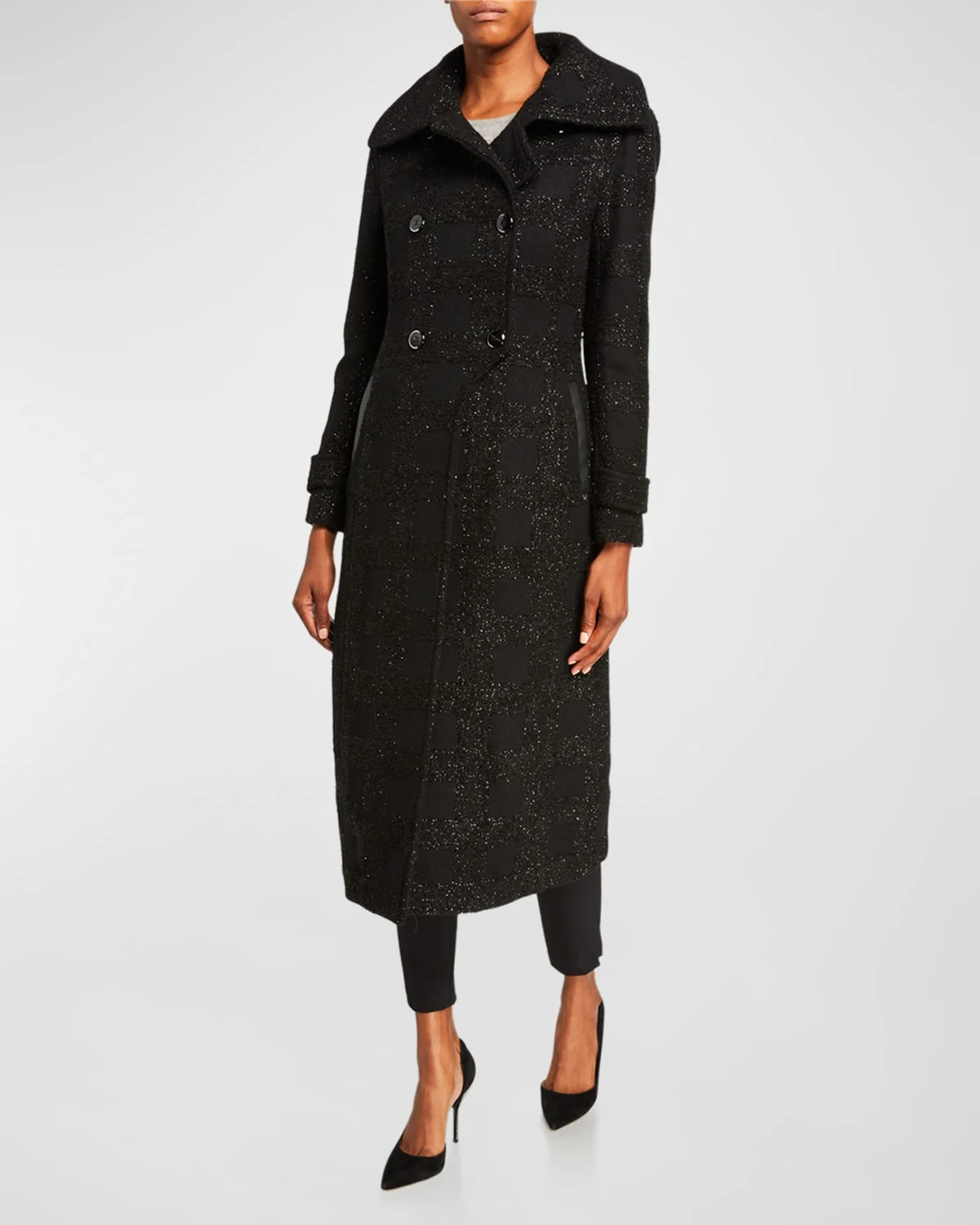 Elodie Double-Breasted Sparkly Long Coat - 1