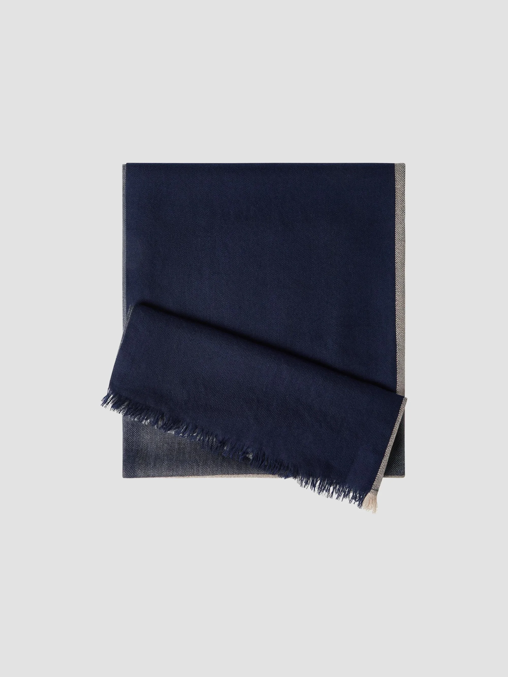 Men's Cashmere and Silk Color Block Scarf - Blue - 1