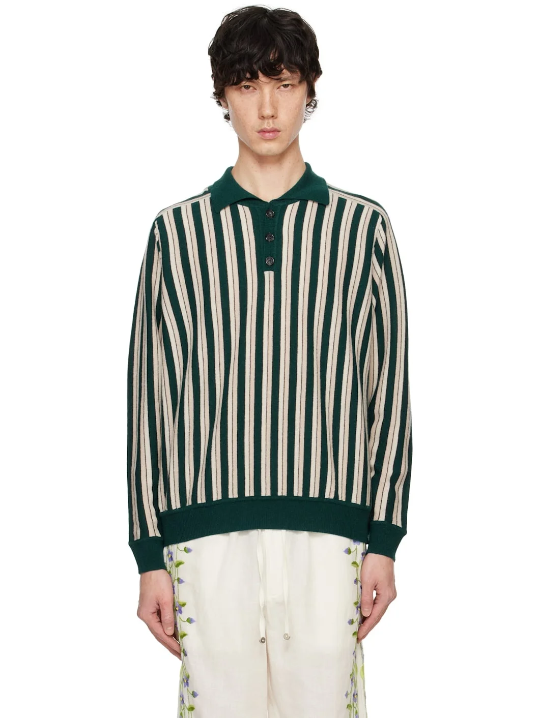 Green & Off-White Hogan Stripe Polo - 1