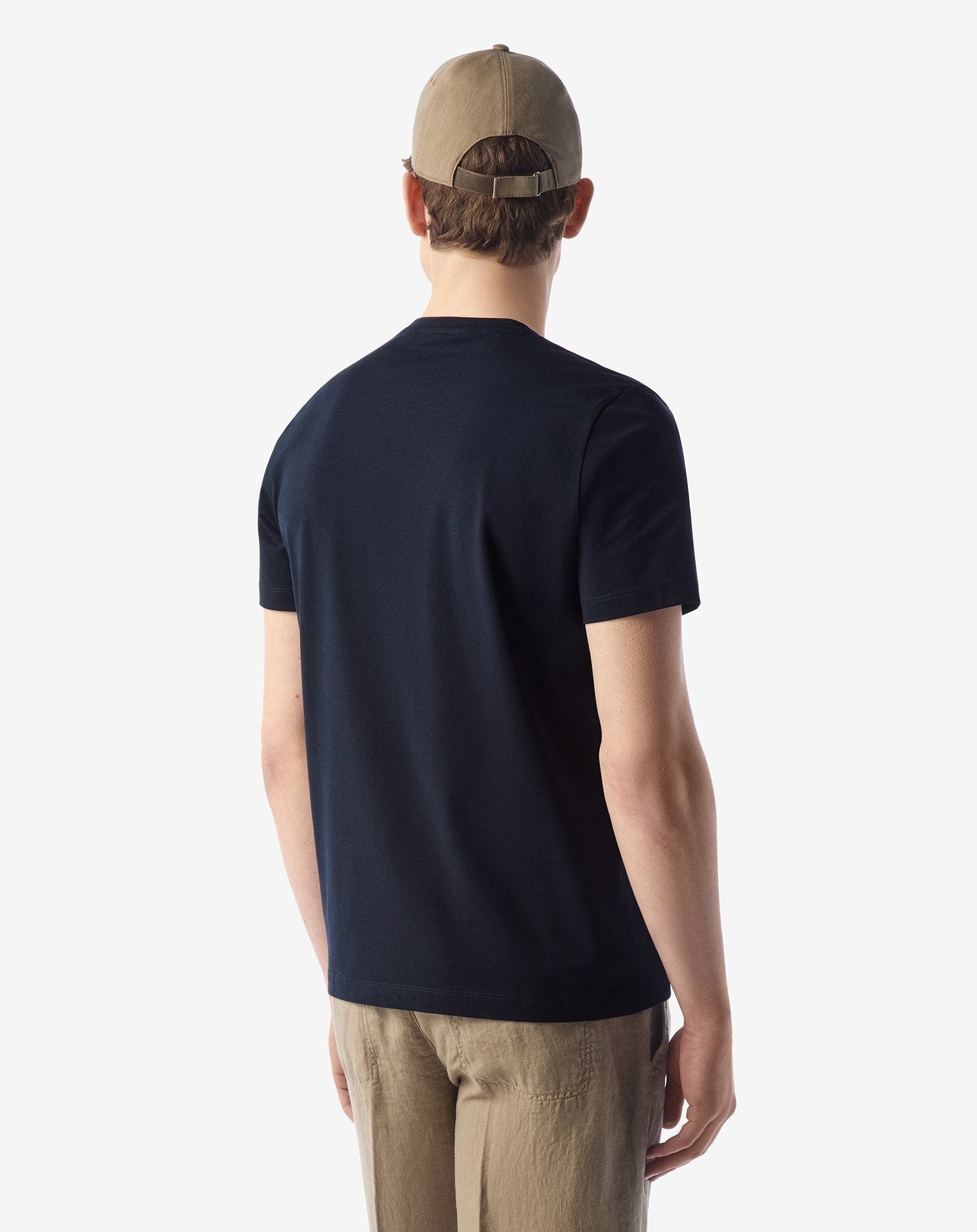 Navy blue crew neck stretch cotton t-shirt - 3