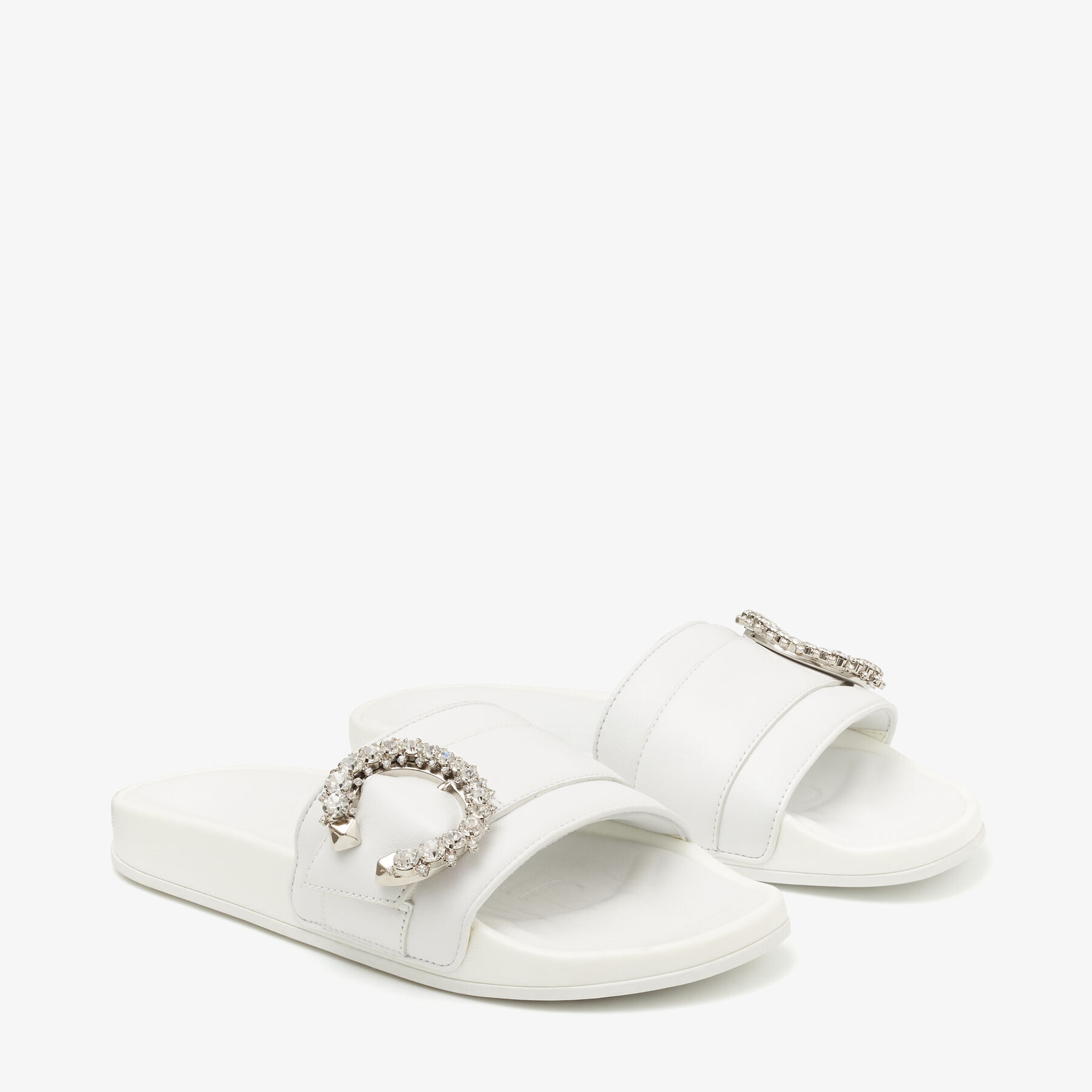 Fallon
White Nappa Leather Slides with Crystal Buckle - 3