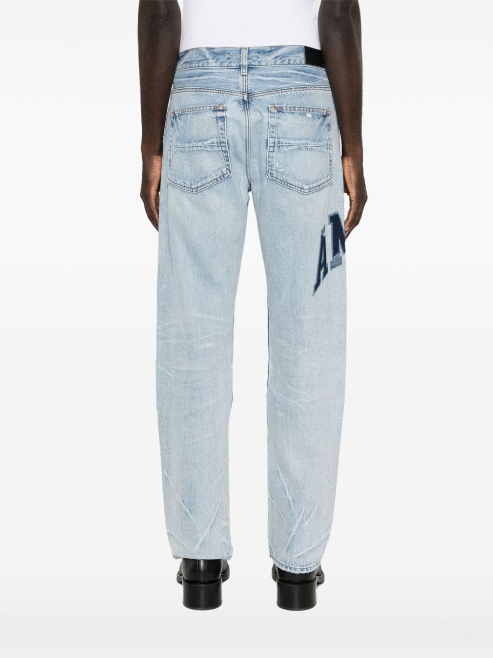 VARSITY LOGO REPAIR MID-RISE STRAIGHT-LEG JEANS - 4