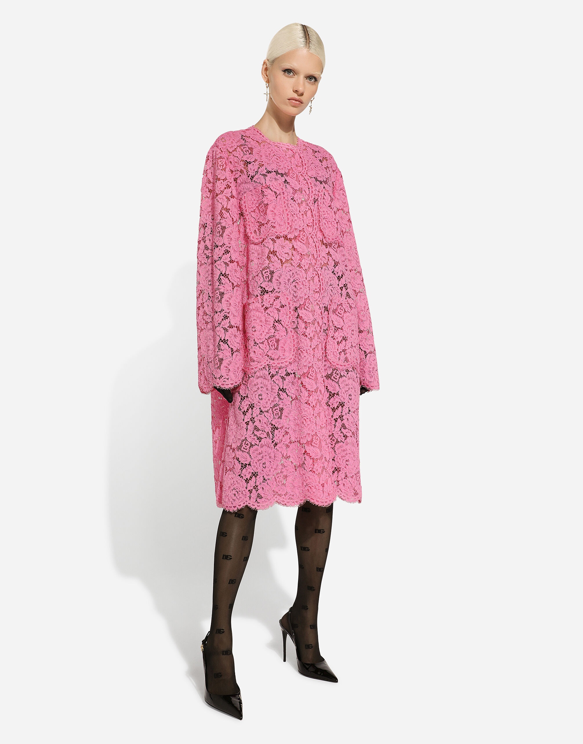 Branded floral cordonetto lace coat - 5
